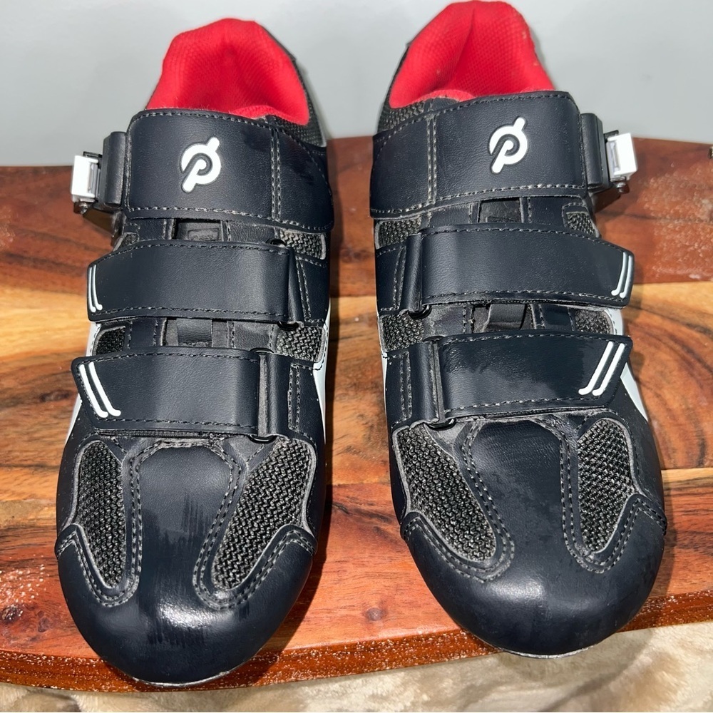 Peloton Cycling Shoes Delta Look Cleats Black Red Clip in Spin Shoes EU 39 US8 8 - Picture 3 of 11